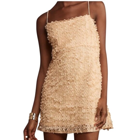 Anthropologie 3D Floral Embellished Mini Dress XL Peach Sleeveless Pockets Party - Picture 1 of 14
